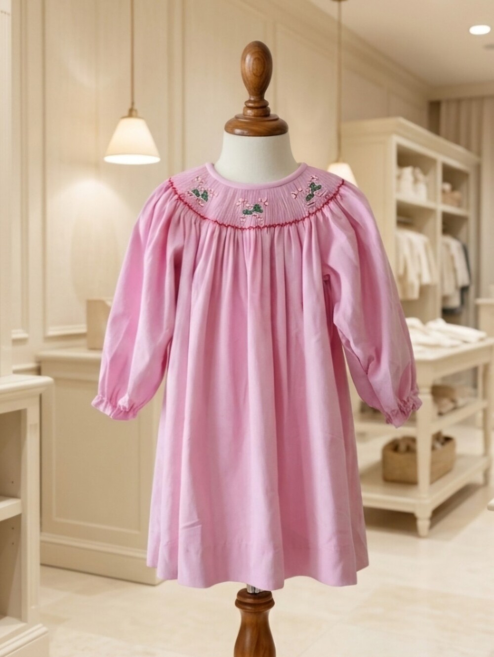 Baby Blessings Delicate Christmas Smocked Corduroy Dress